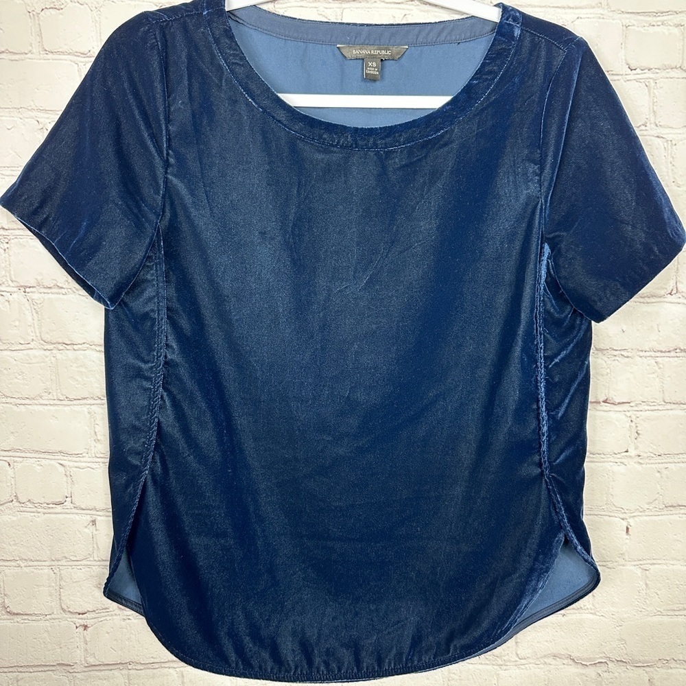 Banana Republic Blue Velour‎ Short Sleeve Top Blouse Shirt, Sz XS, GUC